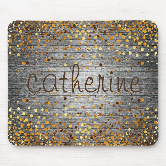 Gold Confetti Glitter Faux Foil Wooden Glittery Mouse Pad (Front)