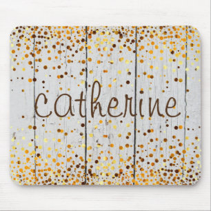 Gold Confetti Glitter Faux Foil Wooden Glittery Mouse Pad