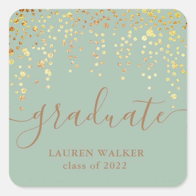 gold confetti glitter green graduate Sticker (Front)