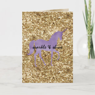 Gold Confetti Glitter Purple Unicorn Card