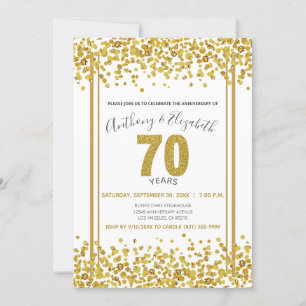 Gold Confetti Glitter-Style 70th Anniversary Party Invitation