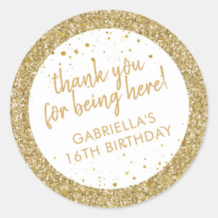 Gold Confetti Glitter Thank You Birthday Favour Classic Round Sticker