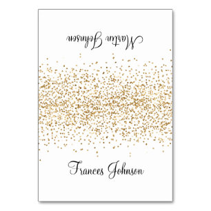 Gold Confetti Glitter White Two Name Place Cards