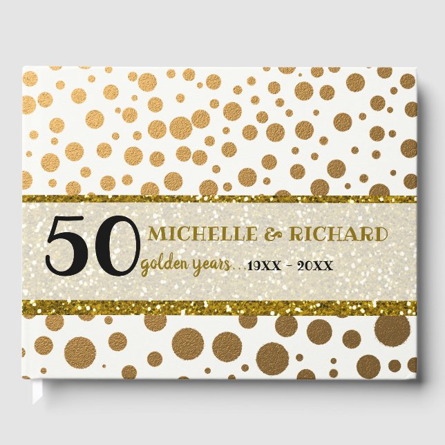 Gold Confetti Golden Wedding Anniversary Guest Book (Front)