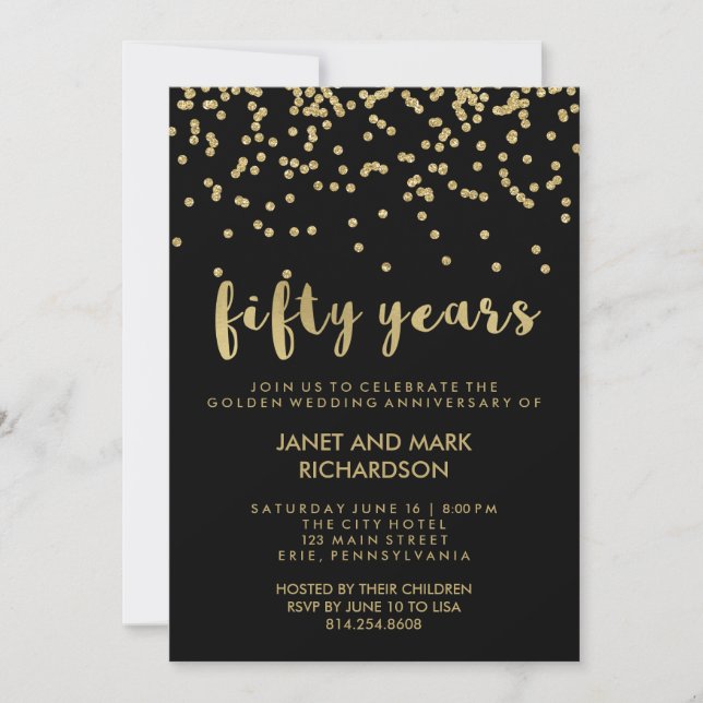 Gold Confetti Golden Wedding Anniversary Party Invitation (Front)