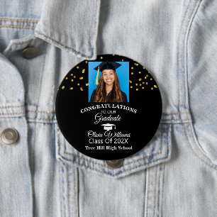 Gold Confetti Graduate Photo Graduation Party 10 Cm Round Badge