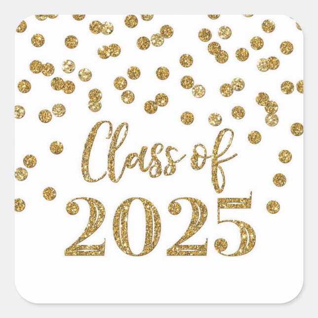 Gold Confetti Graduation 2025 Square Sticker (Front)