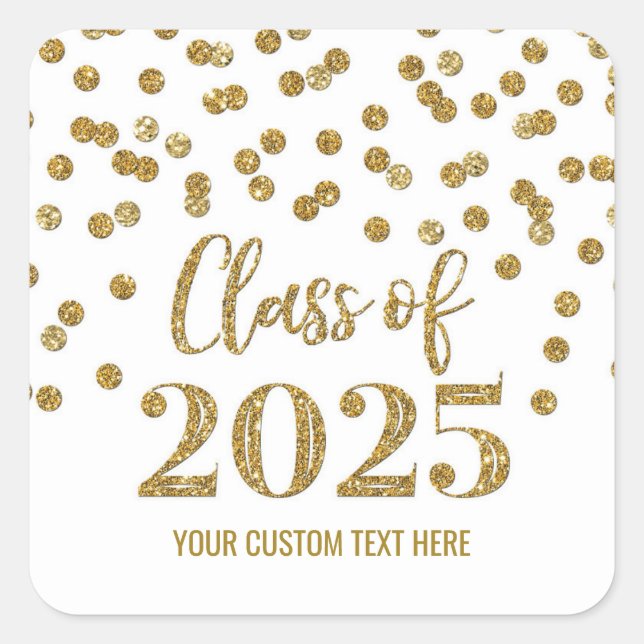 Gold Confetti Graduation 2025  Square Sticker (Front)