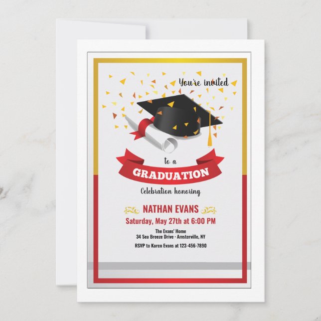 Gold Confetti Graduation Party Invitation (Front)