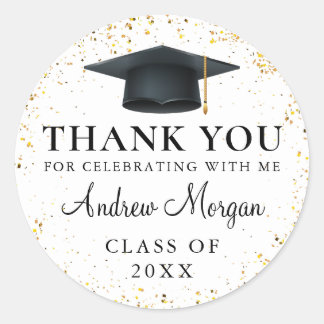 Gold confetti Graduation Thank You Classic Round Sticker