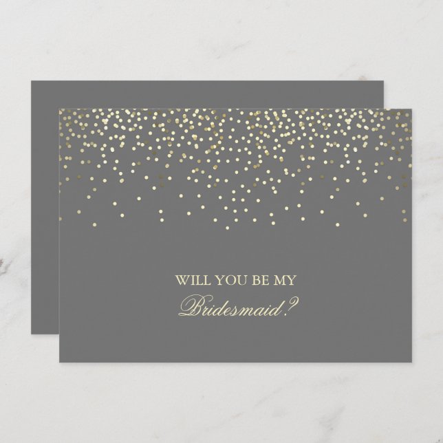 Gold Confetti Grey Wedding Bridesmaid Invitation (Front/Back)