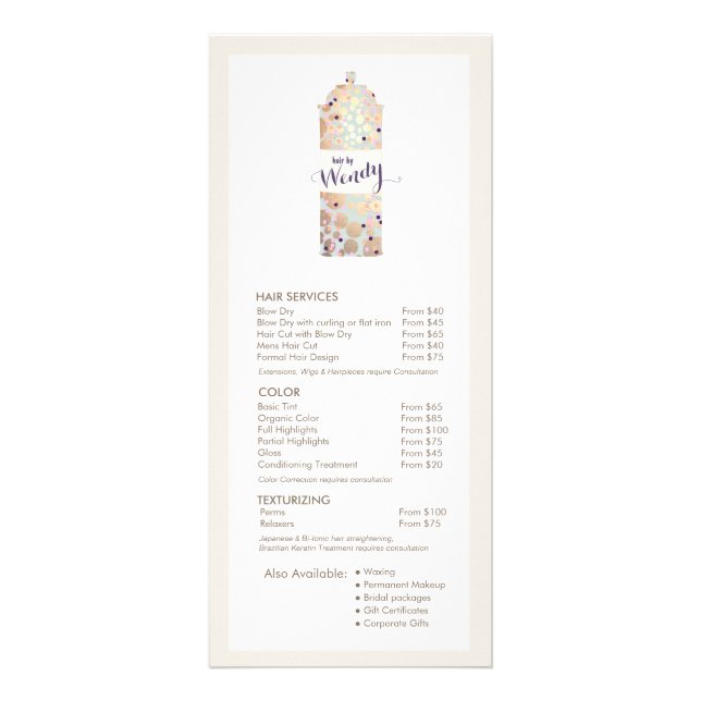 Gold Confetti Hair Spray Hair Salon Service Menu (Front)