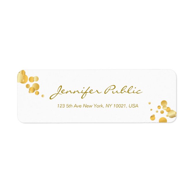Gold Confetti Handwritten Script Elegant Template Return Address Label (Front)