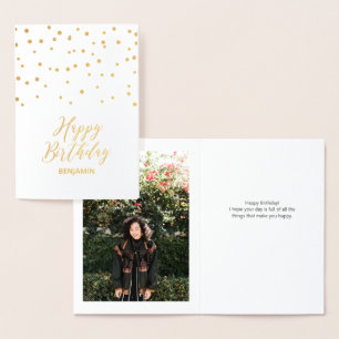 Gold Confetti Happy Birthday Photo Foil Card