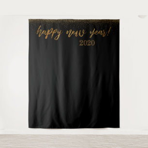 Gold Confetti Happy New Year! 2020 Black Backdrop Tapestry