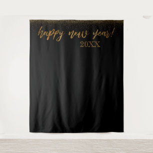 Gold Confetti Happy New Year! Black Backdrop Tapestry