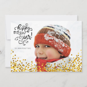 Gold Confetti Happy New Year Photo Card
