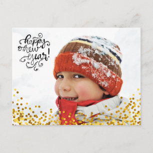 Gold Confetti Happy New Year Postcard