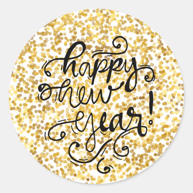 Gold Confetti Happy New Year Stickers (Front)