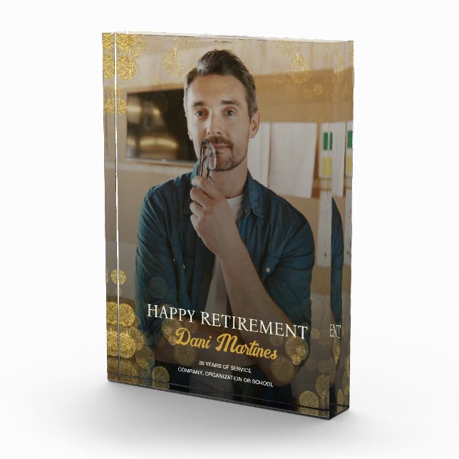 Gold Confetti Happy Retirement Gift Photo Block (Right)