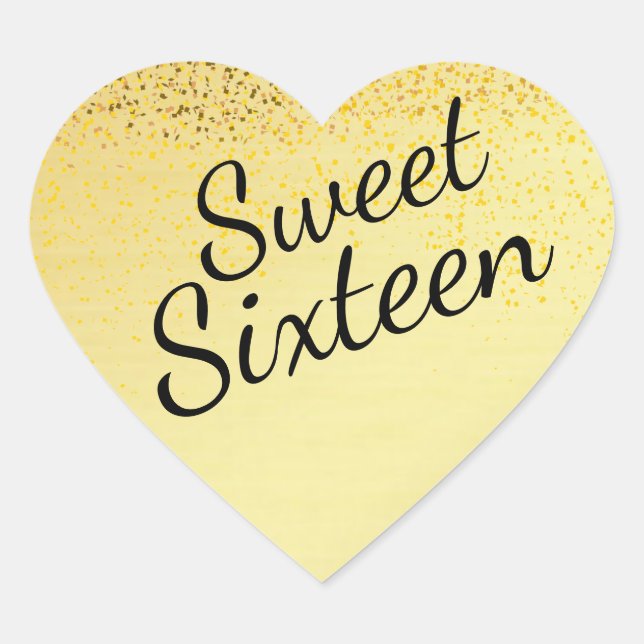Gold Confetti Heart Sweet Sixteen Sticker (Front)