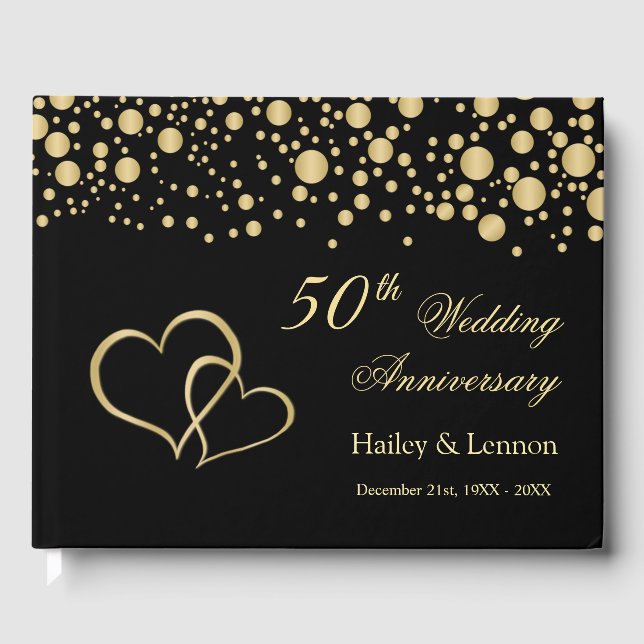 Gold Confetti Hearts 50th Wedding Anniversary Guest Book (Front)