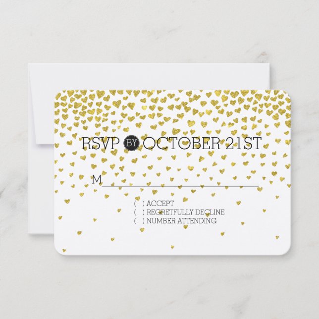 Gold Confetti Hearts RSVP Card (Front)
