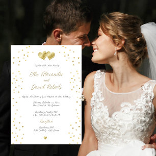 Gold Confetti Hearts, Wedding Invitation