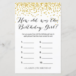 Gold Confetti How old was the Birthday Girl Game