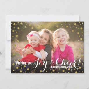 Gold Confetti Joy and Cheer Holiday Photo Card