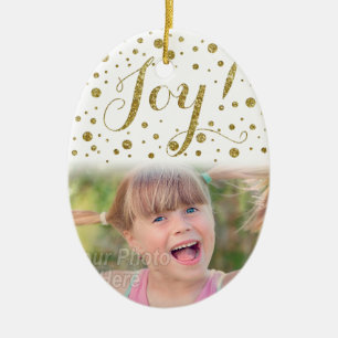 Gold Confetti Joy Sparkle Holiday Ceramic Ornament