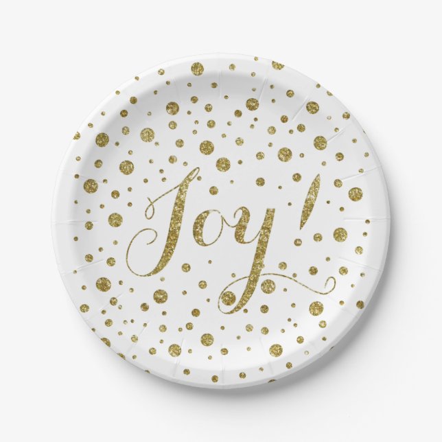 Gold Confetti Joy Sparkle Holiday Paper Plate (Front)