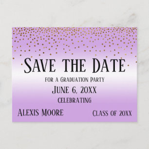 Gold Confetti Lavender Graduation Save the Date Postcard