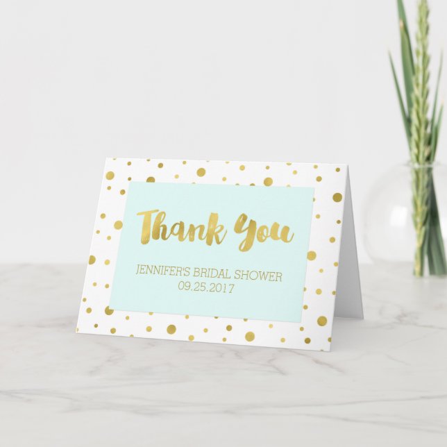 Gold Confetti Light Blue Bridal Shower Thank You (Front)