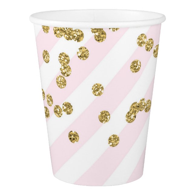 Gold Confetti Light Blush Pink Stripes Cups (Front)