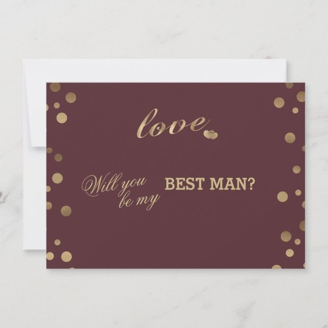 Gold Confetti Love Burgundy Wedding Best Man Invitation (Front)