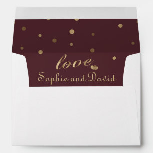 Gold Confetti Love Burgundy Wedding Envelopes