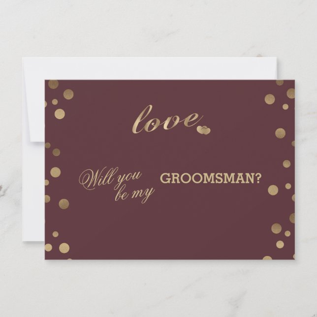 Gold Confetti Love Burgundy Wedding Groomsman Invitation (Front)