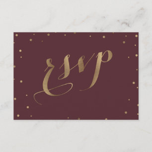 Gold Confetti Love Burgundy Wedding RSVP Card