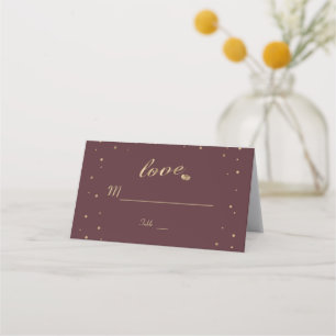 Gold Confetti Love Burgundy Wedding Table Number Place Card