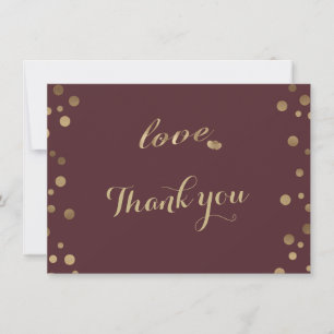 Gold Confetti Love Burgundy Wedding Thank You Card