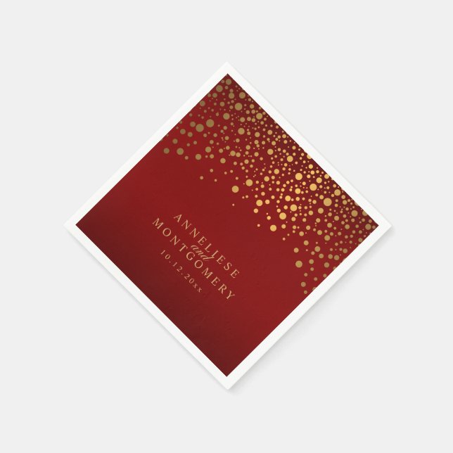 Gold Confetti Maroon Red Napkin (Corner)