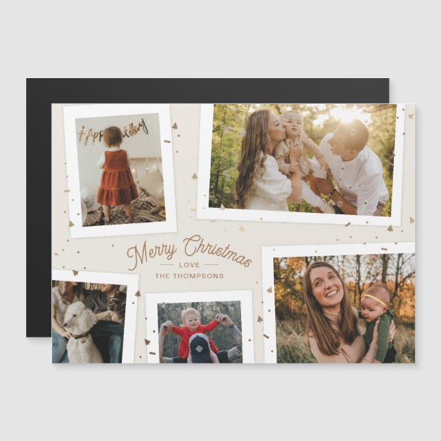 Gold Confetti Memories Christmas Photo Magnet (Front/Back)
