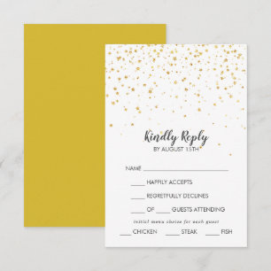 Gold Confetti Menu Choice Wedding RSVP Card
