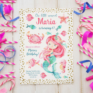 Gold confetti Mermaid Birthday Invitation