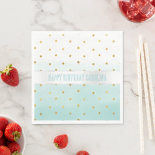 Gold Confetti Mint Watercolor Name Napkin