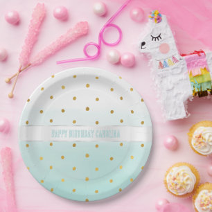 Gold Confetti Mint Watercolor  Paper Plate