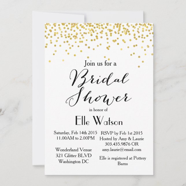 Gold Confetti Modern Bridal Shower Invitation (Front)