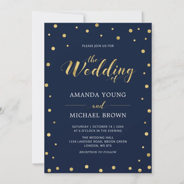Gold Confetti | Modern Typography Wedding Ceremony Invitation (Front)