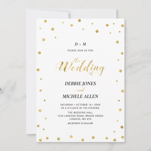 Gold Confetti | Modern Typography Wedding Ceremony Invitation (Front)